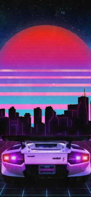 Neon City and Car Wallpaper
