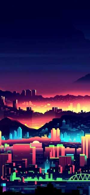 iPhone Neon City Wallpaper