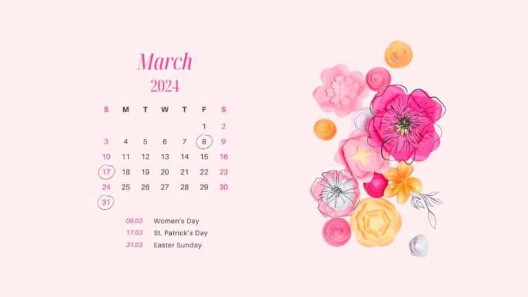 March 2024 Calendar Wallpaper iXpap
